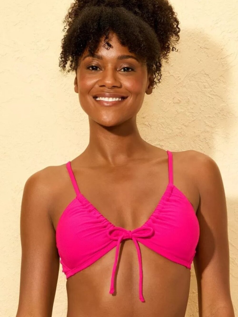 NEW Shade & Shore Ribbed Tie-Front Bralette Bikini Top - Pink - Size M
